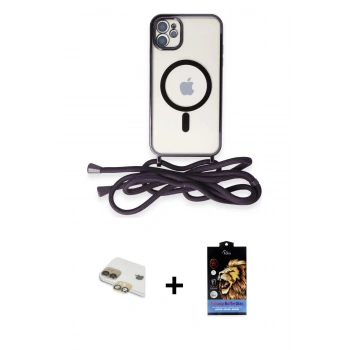 MARSİLYAN™- iPhone 11 Kılıf Eksen Özel Seri - Siyah Buffer Hayalet Cam Ekran Koruyucu + Pers Alüminyum Kamera Lens - GD