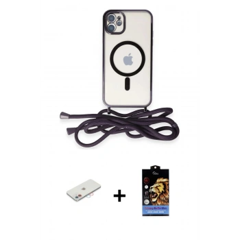 MARSİLYAN™- iPhone 11 Kılıf Eksen Özel Seri - Siyah Buffer Hayalet Cam Ekran Koruyucu + Renkli Kamera Lens Koruma Cam - PE