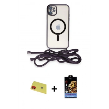 MARSİLYAN™- iPhone 11 Kılıf Eksen Özel Seri - Siyah Buffer Hayalet Cam Ekran Koruyucu + Rainbow Kamera Lens Koruma Cam - KI