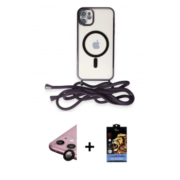 MARSİLYAN™- iPhone 11 Kılıf Eksen Özel Seri - Siyah Buffer Hayalet Cam Ekran Koruyucu + Raze Metal Kamera Lens - SH