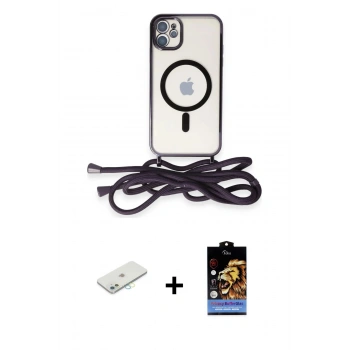 MARSİLYAN™- iPhone 11 Kılıf Eksen Özel Seri - Siyah Buffer Hayalet Cam Ekran Koruyucu + Renkli Kamera Lens Koruma Cam - SI