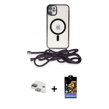 MARSİLYAN™- iPhone 11 Kılıf Eksen Özel Seri - Siyah Buffer Hayalet Cam Ekran Koruyucu + Pers Alüminyum Kamera Lens - YL