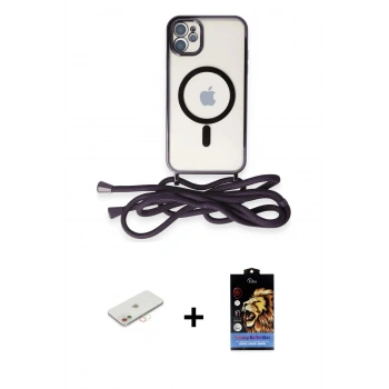 MARSİLYAN™- iPhone 11 Kılıf Eksen Özel Seri - Siyah Buffer Hayalet Cam Ekran Koruyucu + Renkli Kamera Lens Koruma Cam - YL