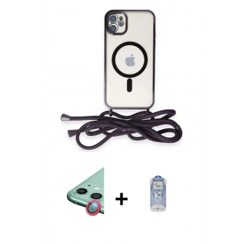 MARSİLYAN™- iPhone 11 Kılıf Eksen Özel Seri - Siyah Joko Magic 5D Cam + Raze Metal Kamera Lens - KI