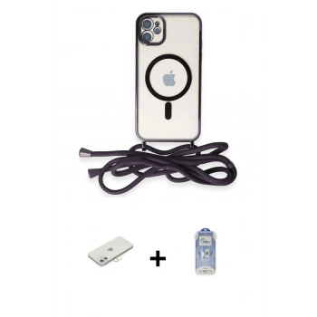 MARSİLYAN™- iPhone 11 Kılıf Eksen Özel Seri - Siyah Joko Magic 5D Cam + Renkli Kamera Lens Koruma Cam - SI