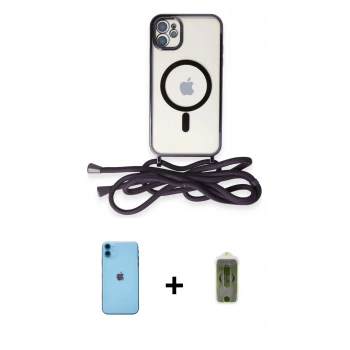 MARSİLYAN™- iPhone 11 Kılıf Eksen Özel Seri - Siyah Joko Magic 5D Hayalet Cam + Neon Fosforlu Kamera Lens - MI