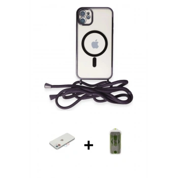 MARSİLYAN™- iPhone 11 Kılıf Eksen Özel Seri - Siyah Joko Magic 5D Hayalet Cam + Renkli Kamera Lens Koruma Cam - PE