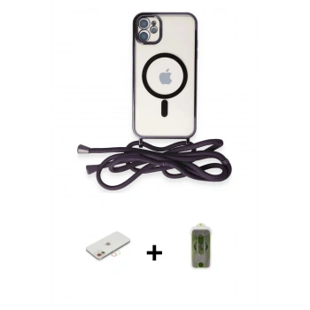MARSİLYAN™- iPhone 11 Kılıf Eksen Özel Seri - Siyah Joko Magic 5D Hayalet Cam + Renkli Kamera Lens Koruma Cam - YL