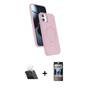 MARSİLYAN™- iPhone 11 Kılıf İz Işık Koleksiyonu - Siyah 34D Hayalet Izgaralı Cam + Kamera Lens Koruma Cam - SF
