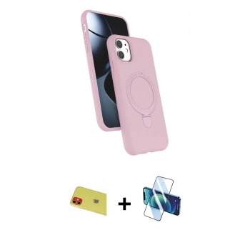 MARSİLYAN™- iPhone 11 Kılıf İz Işık Koleksiyonu - Siyah 3D Antistatik Cam Ekran Koruyucu + Rainbow Kamera Lens Koruma Cam - KI