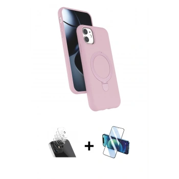 MARSİLYAN™- iPhone 11 Kılıf İz Işık Koleksiyonu - Siyah 3D Antistatik Cam Ekran Koruyucu + Kamera Lens Koruma Cam - SF