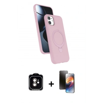MARSİLYAN™- iPhone 11 Kılıf İz Işık Koleksiyonu - Siyah 3D Antistatik Mat Seramik Nano Ekran Koruyucu + PVD Metal Kamera Lens - TU