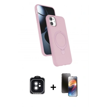 MARSİLYAN™- iPhone 11 Kılıf İz Işık Koleksiyonu - Siyah 3D Antistatik Mat Seramik Nano Ekran Koruyucu + PVD Metal Kamera Lens - SH