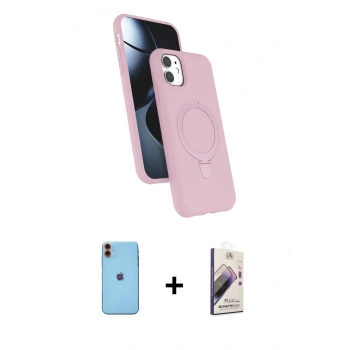 MARSİLYAN™- iPhone 11 Kılıf İz Işık Koleksiyonu - Siyah Bilvis 3D Mat Cam Ekran Koruyucu + Neon Fosforlu Kamera Lens - TU
