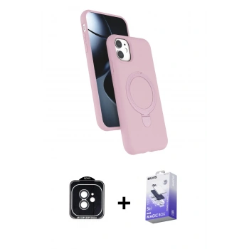 MARSİLYAN™- iPhone 11 Kılıf İz Işık Koleksiyonu - Siyah Bilvis 5in1 5D Magic Hayalet Cam Ekran Koruyucu + PVD Metal Kamera Lens - SH