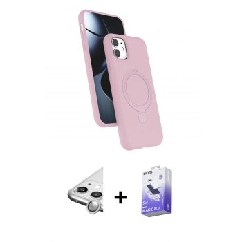 MARSİLYAN™- iPhone 11 Kılıf İz Işık Koleksiyonu - Siyah Bilvis 5in1 5D Magic Hayalet Cam Ekran Koruyucu + Raze Metal Kamera Lens - GS