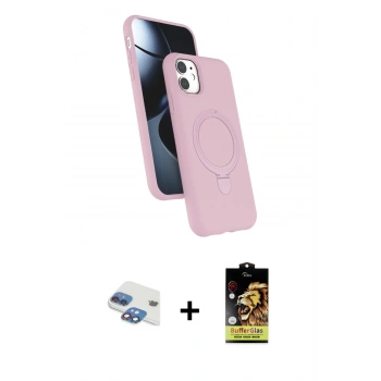 MARSİLYAN™- iPhone 11 Kılıf İz Işık Koleksiyonu - Siyah Buffer Cam Ekran Koruyucu + Pers Alüminyum Kamera Lens - GI