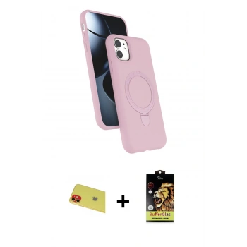 MARSİLYAN™- iPhone 11 Kılıf İz Işık Koleksiyonu - Siyah Buffer Cam Ekran Koruyucu + Rainbow Kamera Lens Koruma Cam - KI