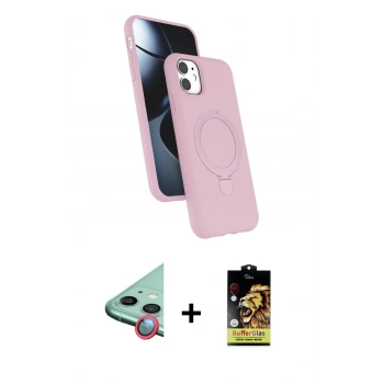 MARSİLYAN™- iPhone 11 Kılıf İz Işık Koleksiyonu - Siyah Buffer Cam Ekran Koruyucu + Raze Metal Kamera Lens - KI