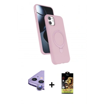 MARSİLYAN™- iPhone 11 Kılıf İz Işık Koleksiyonu - Siyah Buffer Cam Ekran Koruyucu + Raze Metal Kamera Lens - MR