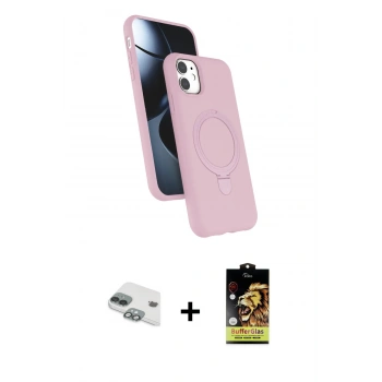 MARSİLYAN™- iPhone 11 Kılıf İz Işık Koleksiyonu - Siyah Buffer Cam Ekran Koruyucu + Pers Alüminyum Kamera Lens - YL