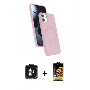 MARSİLYAN™- iPhone 11 Kılıf İz Işık Koleksiyonu - Siyah Buffer Cam Ekran Koruyucu + PVD Metal Kamera Lens - MI