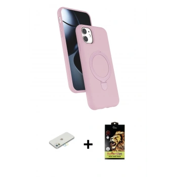 MARSİLYAN™- iPhone 11 Kılıf İz Işık Koleksiyonu - Siyah Buffer Cam Ekran Koruyucu + Renkli Kamera Lens Koruma Cam - SI