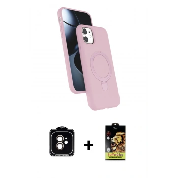 MARSİLYAN™- iPhone 11 Kılıf İz Işık Koleksiyonu - Siyah Buffer Cam Ekran Koruyucu + PVD Metal Kamera Lens - TU
