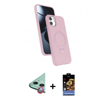 MARSİLYAN™- iPhone 11 Kılıf İz Işık Koleksiyonu - Siyah Buffer Hayalet Cam Ekran Koruyucu + Raze Metal Kamera Lens - KI