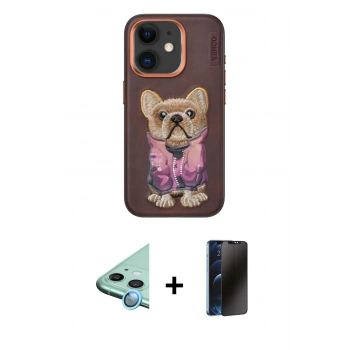 MARSİLYAN™- iPhone 11 Kılıf İz Minimal Koleksiyonu - Siyah 3D Antistatik Hayalet Cam Ekran Koruyucu + Raze Metal Kamera Lens - MI