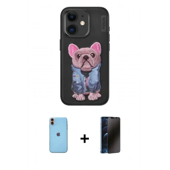 MARSİLYAN™- iPhone 11 Kılıf İz Minimal Koleksiyonu - Siyah 3D Antistatik Hayalet Cam Ekran Koruyucu + Neon Fosforlu Kamera Lens - TU