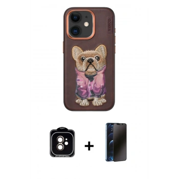 MARSİLYAN™- iPhone 11 Kılıf İz Minimal Koleksiyonu - Siyah 3D Antistatik Hayalet Cam Ekran Koruyucu + PVD Metal Kamera Lens - TU