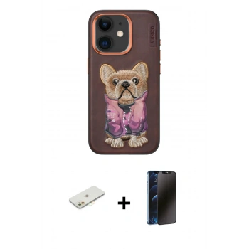 MARSİLYAN™- iPhone 11 Kılıf İz Minimal Koleksiyonu - Siyah 3D Antistatik Hayalet Cam Ekran Koruyucu + Renkli Kamera Lens Koruma Cam - TU