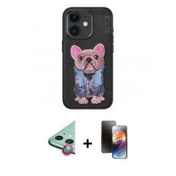 MARSİLYAN™- iPhone 11 Kılıf İz Minimal Koleksiyonu - Siyah 3D Antistatik Mat Seramik Nano Ekran Koruyucu + Raze Metal Kamera Lens - KI