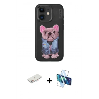 MARSİLYAN™- iPhone 11 Kılıf İz Minimal Koleksiyonu - Siyah 3D Antistatik Seramik Nano Ekran Koruyucu + Renkli Kamera Lens Koruma Cam - PE