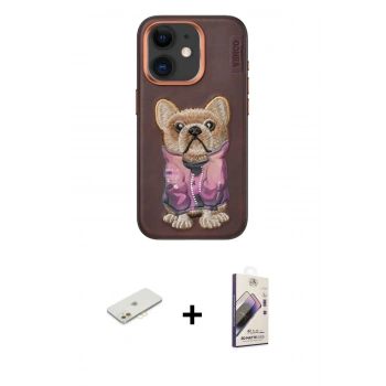 MARSİLYAN™- iPhone 11 Kılıf İz Minimal Koleksiyonu - Siyah Bilvis 3D Mat Cam Ekran Koruyucu + Renkli Kamera Lens Koruma Cam - TU