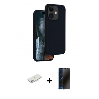 MARSİLYAN™- iPhone 11 Kılıf Kıvılcım Çizgi Serisi - Siyah 3D Antistatik Hayalet Cam Ekran Koruyucu + Renkli Kamera Lens Koruma Cam - PE