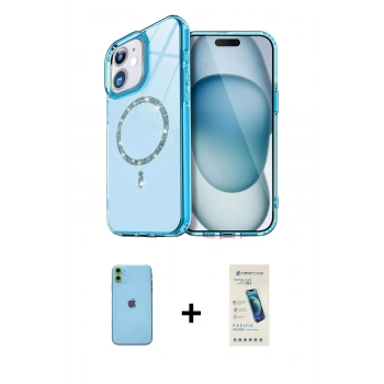 MARSİLYAN™- iPhone 11 Kılıf Kıvılcım Form Prime - Şeffaf Pasifik Cam Ekran Koruyucu + Neon Fosforlu Kamera Lens - YL