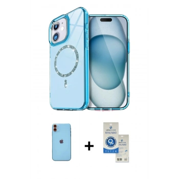 MARSİLYAN™- iPhone 11 Kılıf Kıvılcım Form Prime - Şeffaf Royal Nano Ekran Koruyucu + Neon Fosforlu Kamera Lens - TU