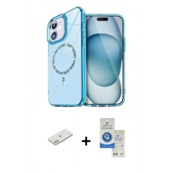 MARSİLYAN™- iPhone 11 Kılıf Kıvılcım Form Prime - Şeffaf Royal Nano Ekran Koruyucu + Renkli Kamera Lens Koruma Cam - TU