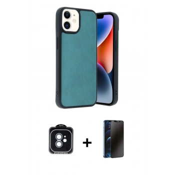 MARSİLYAN™- iPhone 11 Kılıf Kıvılcım Işık Serisi - Siyah 3D Antistatik Hayalet Cam Ekran Koruyucu + PVD Metal Kamera Lens - MI