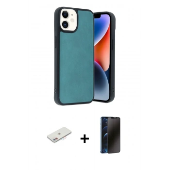 MARSİLYAN™- iPhone 11 Kılıf Kıvılcım Işık Serisi - Siyah 3D Antistatik Hayalet Cam Ekran Koruyucu + Renkli Kamera Lens Koruma Cam - PE