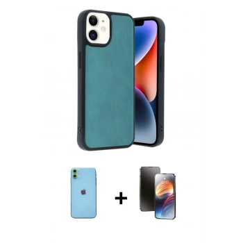 MARSİLYAN™- iPhone 11 Kılıf Kıvılcım Işık Serisi - Siyah 3D Antistatik Mat Seramik Nano Ekran Koruyucu + Neon Fosforlu Kamera Lens - YL