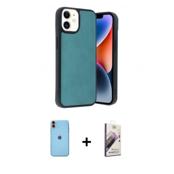 MARSİLYAN™- iPhone 11 Kılıf Kıvılcım Işık Serisi - Siyah Bilvis 3D Mat Cam Ekran Koruyucu + Neon Fosforlu Kamera Lens - TU