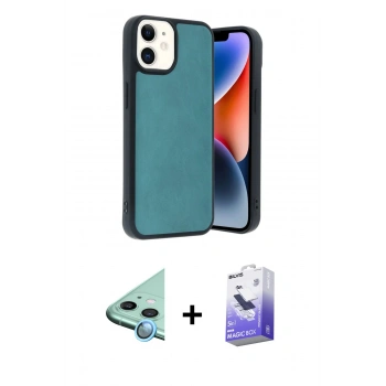 MARSİLYAN™- iPhone 11 Kılıf Kıvılcım Işık Serisi - Siyah Bilvis 5in1 5D Magic Hayalet Cam Ekran Koruyucu + Raze Metal Kamera Lens - MI