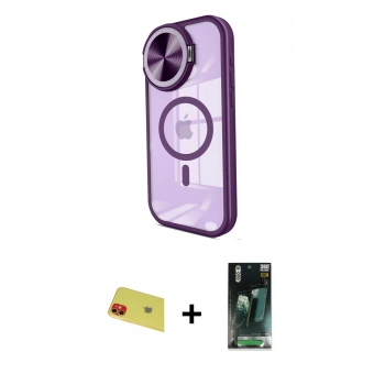 MARSİLYAN™- iPhone 11 Kılıf Kıvılcım Modern Koleksiyonu - Şeffaf 360 Full Body Arka Koruyucu + Rainbow Kamera Lens Koruma Cam - KI