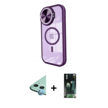 MARSİLYAN™- iPhone 11 Kılıf Kıvılcım Modern Koleksiyonu - Şeffaf 360 Full Body Arka Koruyucu + Raze Metal Kamera Lens - MI