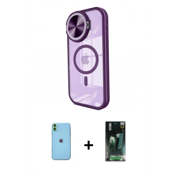 MARSİLYAN™- iPhone 11 Kılıf Kıvılcım Modern Koleksiyonu - Şeffaf 360 Full Body Arka Koruyucu + Neon Fosforlu Kamera Lens - YL