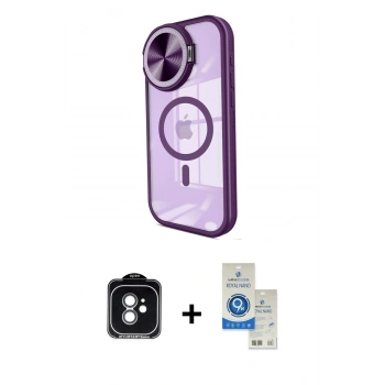 MARSİLYAN™- iPhone 11 Kılıf Kıvılcım Modern Koleksiyonu - Şeffaf Royal Nano Ekran Koruyucu + PVD Metal Kamera Lens - YL