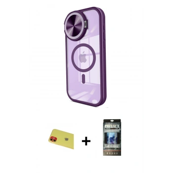 MARSİLYAN™- iPhone 11 Kılıf Kıvılcım Modern Koleksiyonu - Siyah 34D Hayalet Izgaralı Cam + Rainbow Kamera Lens Koruma Cam - KI